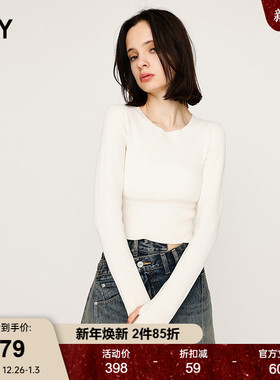 SLY2025秋季新品简约风纯色百搭短款修身长袖针织衫030IAR70-1461