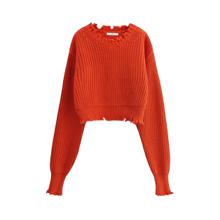 sly慵懒风磨损设计毛衣古着感宽松套头针织衫030GAZ70-1680