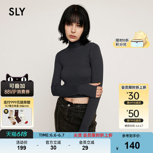 SLY 春季新品高领修身简约短款针织衫小上衣女030HAR70-3641