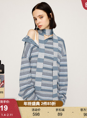 SLY2025秋季新品复古学院风撞色条纹polo领针织衫女030IAZ70-3191