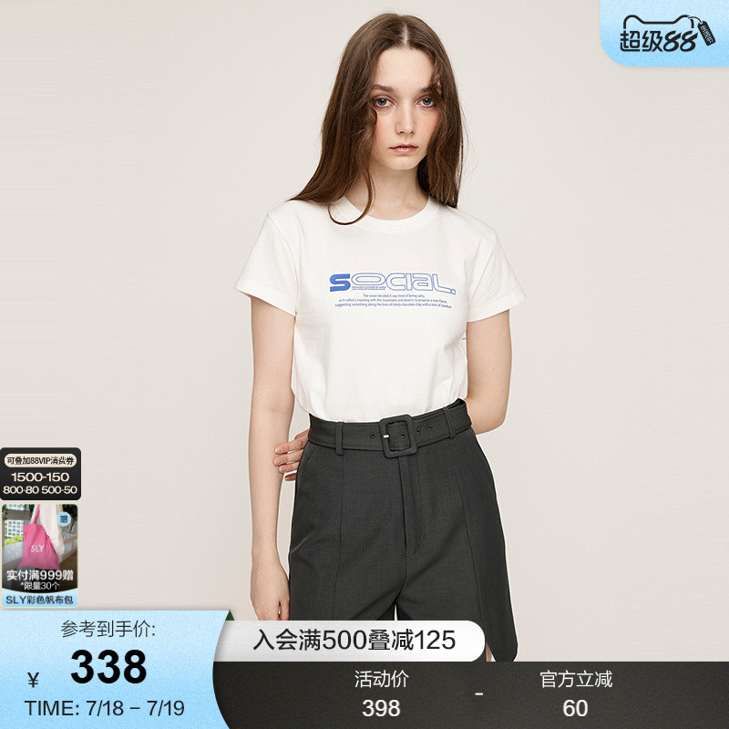 SLY 2025夏季新品甜酷简约字母印花圆领做旧短袖T恤030ISR90-2061