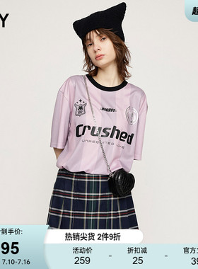 SLY 夏季新品撞色运动休闲风字母印花短袖T恤女030HSZ90-0851