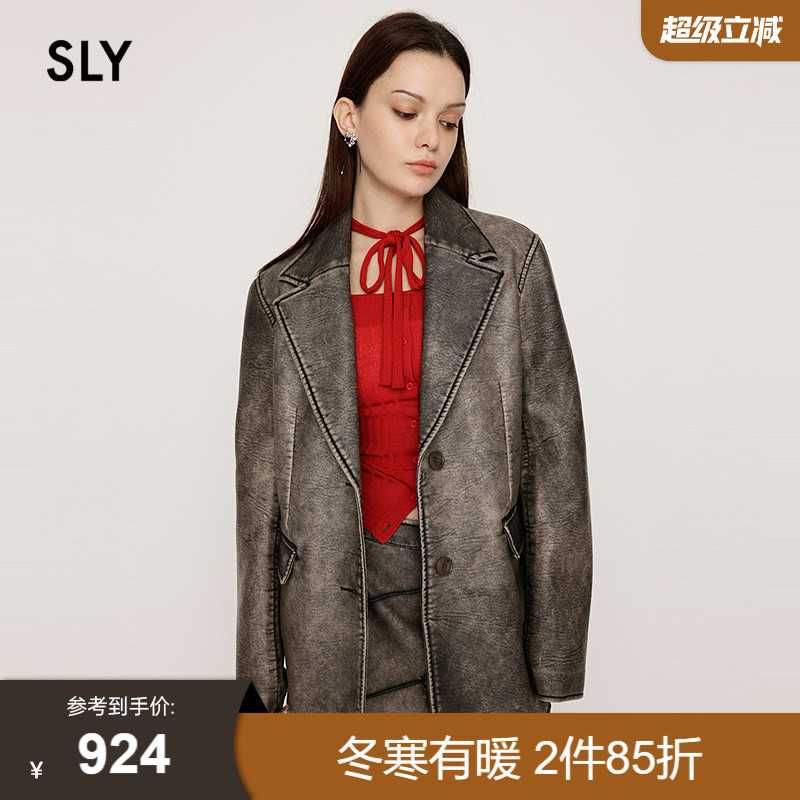 SLY 2025外夏季新品港风做旧擦色PU皮廓形西装外套030ISZ30-0241 - 封面