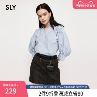 SLY 夏季新品露背设计法式优雅灯笼短袖春游衬衫女030GSI30-1550