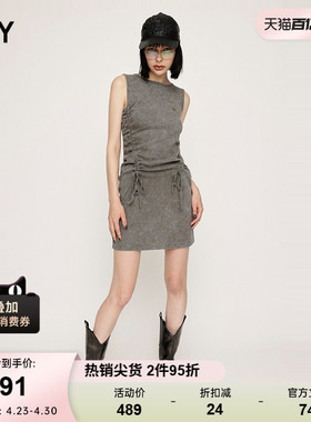 SLY 春季新款美式辣妹做旧晕染褶皱抽绳连衣裙030HAR83-0331