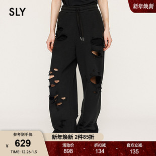 女030IAZ81 街头潮酷风破洞抽绳阔腿休闲长裤 0571 新品 SLY2025秋季