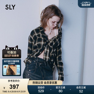 SLY 早春新品通勤复古风格子褶皱拼接长袖衬衫030IAY30-1091