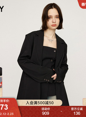 SLY 春季新品冷淡风竖条纹宽肩H型西装外套女030ISR30-0761