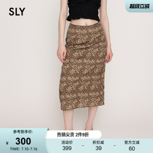 SLY 夏季新品通勤优雅垂感豹纹中长半身裙女 030ISR31-3211