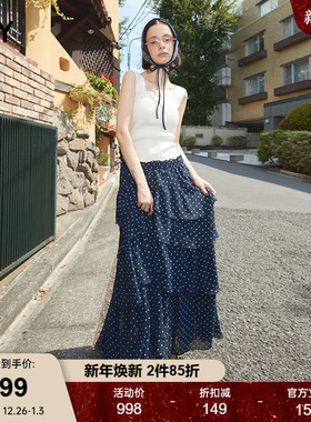 SLY 2025秋季新品甜美日系波点不规则层叠半身长裙030IAR31-3601