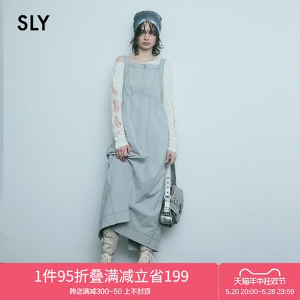 SLY 2024夏季新品工装风缝线拉链捏褶吊带连衣裙女030HSR33-1870