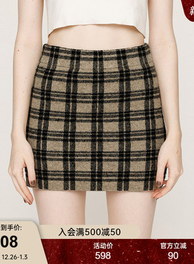 SLY 2025秋季新品复古港风格纹撞色包臀修身短裙女030IAZ71-3001