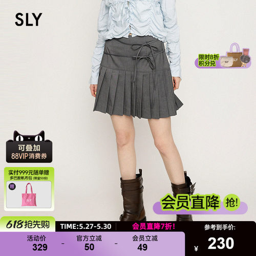 SLY 夏季新品双绑带蝴蝶结百褶裙拼接半身裙女030ISR31-5291