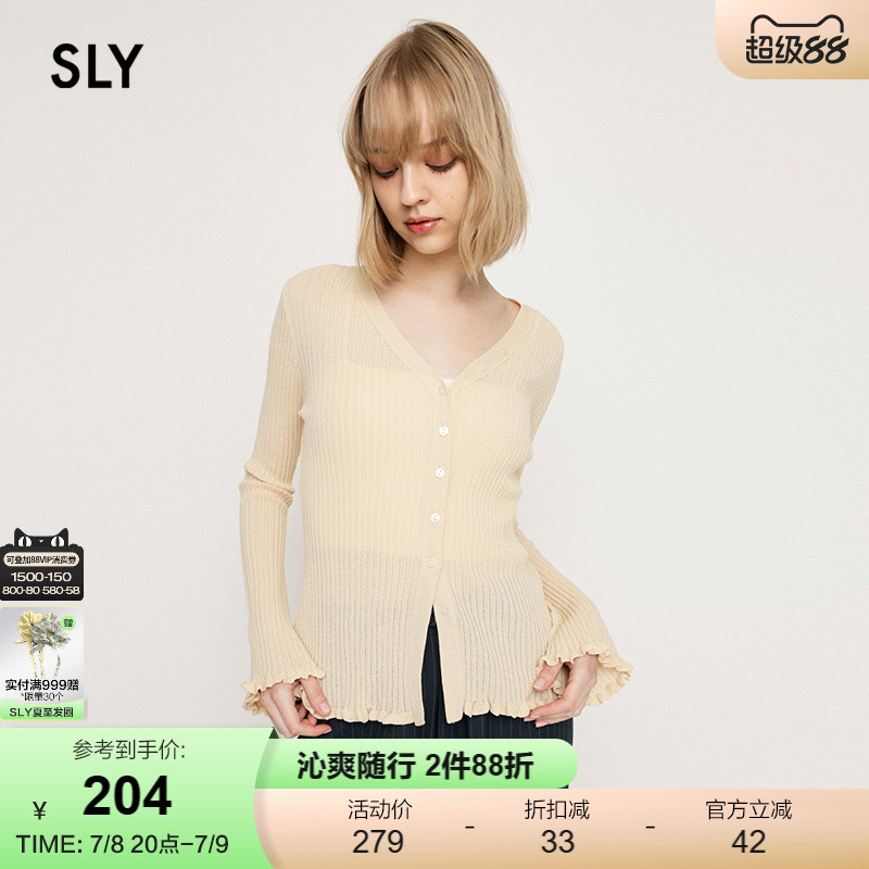 SLY简约通勤风多色花边针织开衫