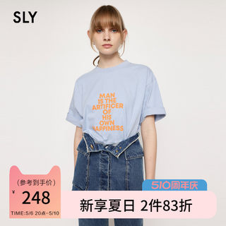 SLY 夏季新品字母印花休闲中性风圆领短袖T恤女030GSY90-5500