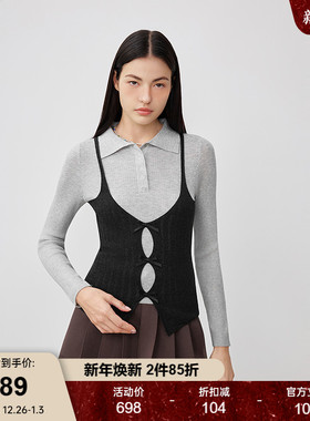 SLY 2025秋季新品甜美日系撞色翻领针织衫两件套女038IAU70-0061