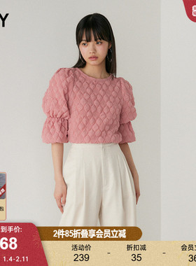 SLY 24冬季新品法式甜美田园风肌理感五分袖上衣030HSZ80-2600