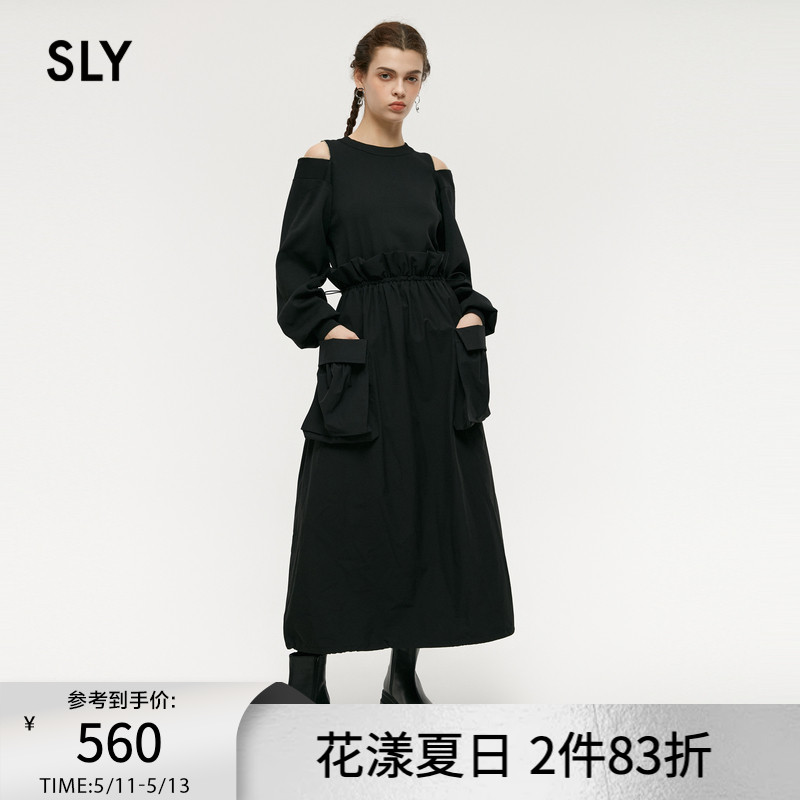 SLY 甜酷风拼接假两件收腰卫衣连衣裙038GAZ33-4350