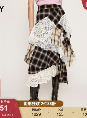 SLY 2025夏季新品甜心少女不规则蕾丝拼接半身裙女030ISZ31-5431