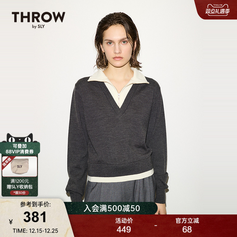 【THROW】SLY 2024冬季新品简约通勤假两件针织衫女030HA070-4101