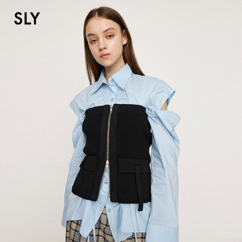 SLY优雅修身设计感针织拉链抹胸