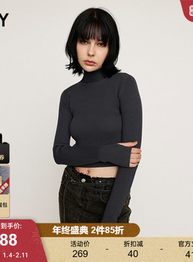 SLY 2024冬季新品高领修身简约短款针织衫小上衣女030HAR70-3641