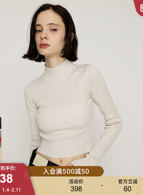 SLY  2026早春新品简约半高领短款修身打底针织衫女030IA470-2691