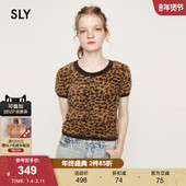 女030IAY70 SLY 1721 甜酷风豹纹罗纹圆领短袖 针织衫 秋季 新品