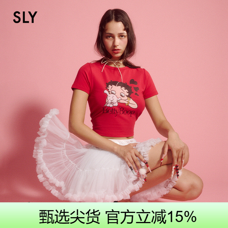 SLY x Betty Boop联名2025夏季新品水钻修身短袖T恤030ISR01-4661