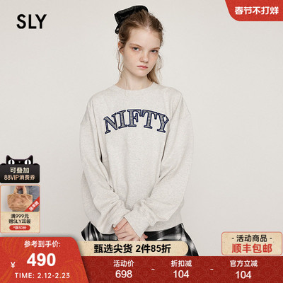 SLY冬季新品休闲慵懒刺绣字母oversize圆领卫衣030IAR90-4241