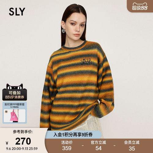 SLY 春季新品鬼马少女撞色条纹刺绣针织衫毛衣030HAR70-4891