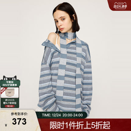 SLY2025秋季新品复古学院风撞色条纹polo领针织衫女030IAZ70-3191