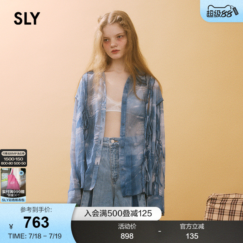 SLY 2025夏季新品个性绑带拼接设计感透纱长袖衬衫030ISZ30-3641