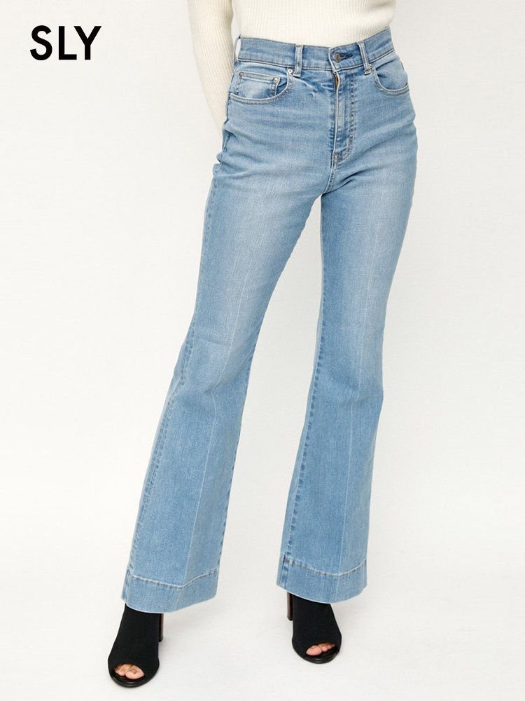 SLY autumn and winter new fashion washed white high waist micro-launched jeans women 030DSH12-5250