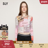 新品 甜辣Y2K欧美风拼贴印花修身 圆领长袖 SLY T恤女030HSA90 1480