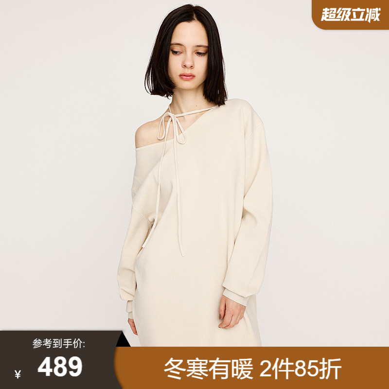 SLY2025秋季新品慵懒oversize系带领罗纹针织连衣裙030IAR73-1331