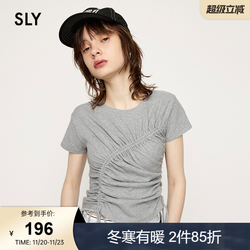 sly甜辣风抽绳褶皱修身短袖T恤