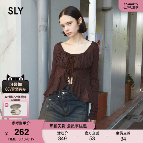 SLY 春季新品甜美风日系荷叶边系带针织开衫女030IAR80-2141