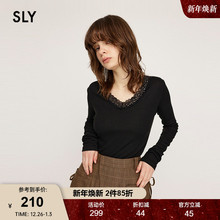 SLY 春季优雅气质V领蕾丝修身针织衫小上衣030HAZ80-5781