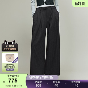 女038IAA31 SLY春季 长裤 通勤竖条纹捏褶阔腿休闲西装 1004 新品