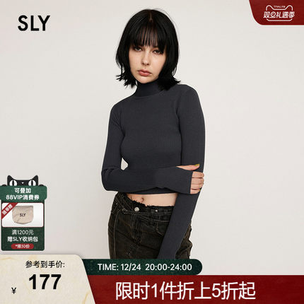 SLY 2024冬季新品高领修身简约短款针织衫小上衣女030HAR70-3641