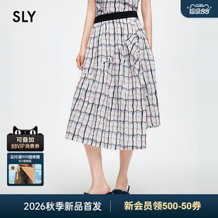 SLY2026夏季新品文艺日系风肌理感撞色格纹半身裙女038JSZ31-1004
