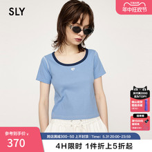 SLY 2024夏季新品撞边刺绣基础款简约圆领短袖T恤女030HSM90-1501