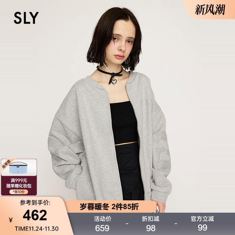 SLY 2025夏季新品休闲风前后两穿贴布字母卫衣外套030ISR90-4711