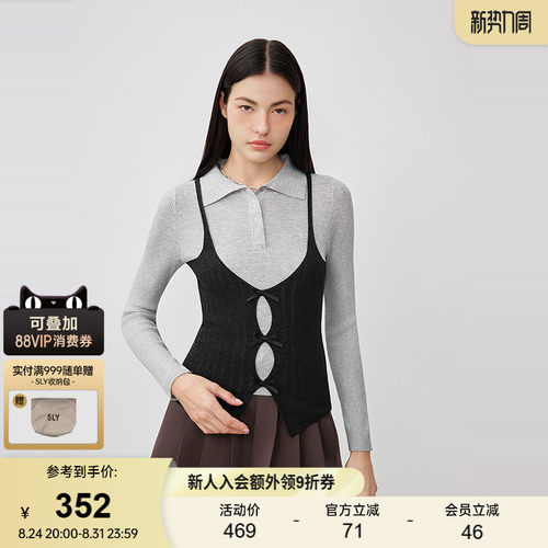 SLY 春季新品甜美日系撞色翻领针织衫两件套女038IAU70-0061