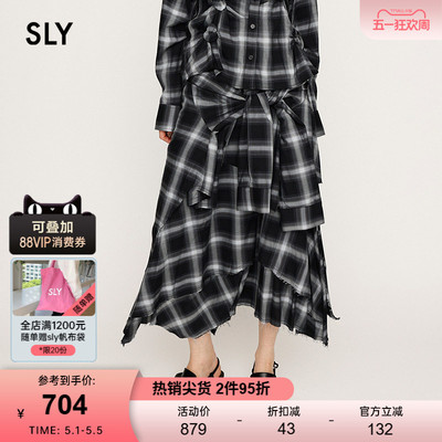 SLY早春新品复古松弛感系带不规则纽扣拼接半裙030IAZ31-0881