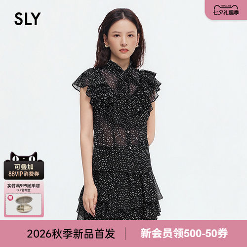SLY2026夏季新品法式复古波点系带立领小飞袖衬衫女038JSA30-1011