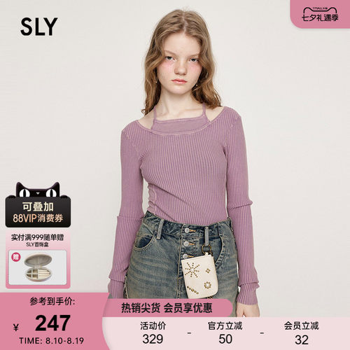 SLY 夏季新品假两件修身长袖针织衫打底小上衣030ISZ70-1821
