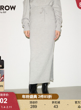 SLY冬季新品THROW系列侧开叉长款针织半身裙030HA071-2021