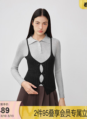 SLY 秋季新品甜美日系撞色翻领针织衫两件套女038IAU70-0061